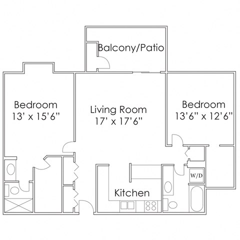 1200 SF Two Bedroom Floor Plan at Thomasbrook apartments in Lincoln, NE