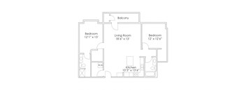 1200 SF Two Bedroom Floor Plan at Thomasbrook apartments in Lincoln, NE