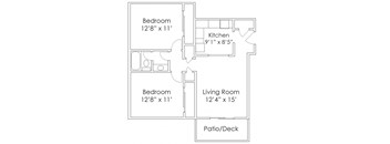 800 SF Two Bedroom Floor Plan at Thomasbrook apartments in Lincoln, NE