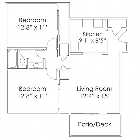 800 SF Two Bedroom Floor Plan at Thomasbrook apartments in Lincoln, NE