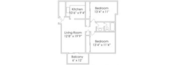 860 SF Two Bedroom Floor Plan at Thomasbrook apartments in Lincoln, NE