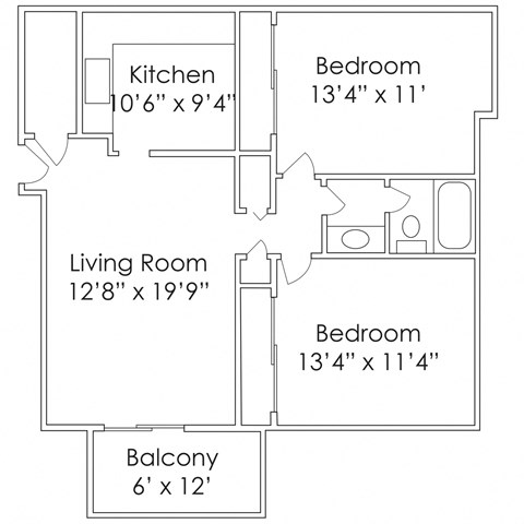 860 SF Two Bedroom Floor Plan at Thomasbrook apartments in Lincoln, NE