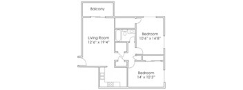 875 SF Two Bedroom Floor Plan at Thomasbrook apartments in Lincoln, NE