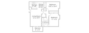 950 SF Two Bedroom Floor Plan at Thomasbrook apartments in Lincoln, NE