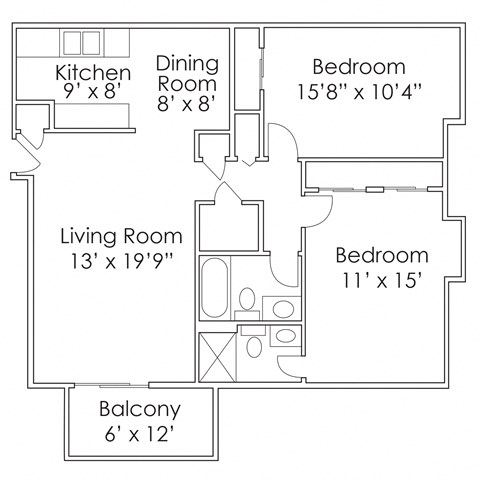 950 SF Two Bedroom Floor Plan at Thomasbrook apartments in Lincoln, NE