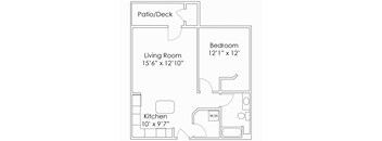831 SF One Bedroom Floor Plan at Thomasbrook apartments in Lincoln, NE