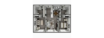 1,150 SF two bed two bath floor plan at Touchstone Village in Bentonville, AR