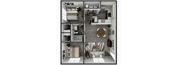 768 SF two bed one bath floor plan at Touchstone Village in Bentonville, AR
