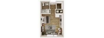 539 SF  Studio Floor Plan at The Trails at North Streams in West Omaha, NE