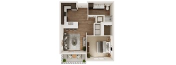 710 SF One Bedroom Floor Plan at The Trails at North Streams in West Omaha, NE