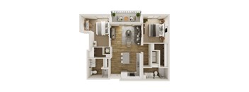 1008 SF Two Bedroom Floor Plan at The Trails at North Streams in West Omaha, NE