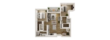 1,066 SF Two Bedroom Floor Plan with Den at The Trails at North Streams in West Omaha, NE