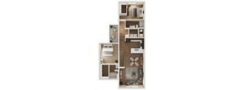 1,207 SF Two Bedroom Floor Plan at The Trails at North Streams in West Omaha, NE