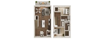1,204 SF Two Bedroom Floor Plan at The Trails at North Streams in West Omaha, NE