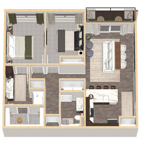 1,081 SF Two-Bed, Two-Bath Floor Plan at VUE19 Apartments in Bellevue, NE