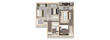 975 SF Two-Bed, Two-Bath Floor Plan at VUE19 Apartments in Bellevue, NE