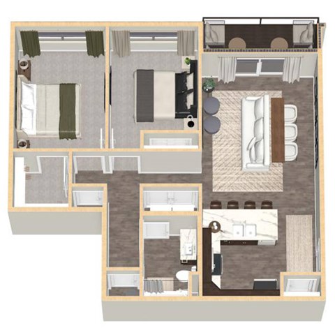 975 SF Two-Bed, Two-Bath Floor Plan at VUE19 Apartments in Bellevue, NE