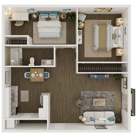 790 SF Two Bed One Bath The Wedington Floor Plan at Vineyards on Garland in Fayetteville, AR