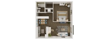 600 SF One Bed One Bath The Wilson Floor Plan at Vineyards at Garland in Fayetteville, AR