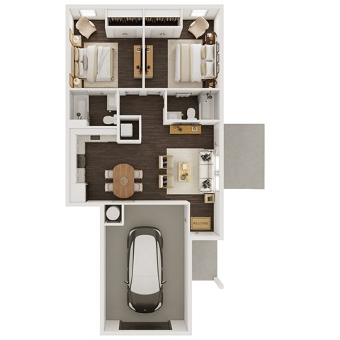904 SF Two Bedroom Townhome Floor Plan at Woodward Park in Highfill, AR