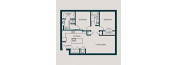 1,118 SF Two Bed Two Bath Filmore Floor Plan at The Grant in Omaha, NE