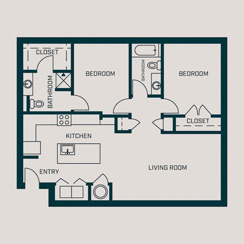 1,118 SF Two Bed Two Bath Filmore Floor Plan at The Grant in Omaha, NE