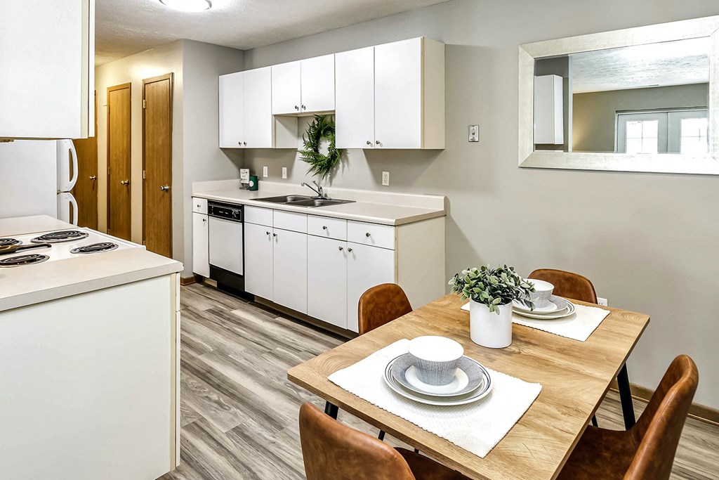 Two bedroom apartment homes with large kitchens and plank flooring at Flatwater in La Vista , NE