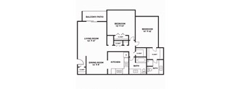 2 Bedroom, 2 Bathroom - 1,145 SF