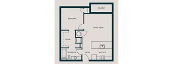 717 SF One Bed One Bath Florence Floor Plan at The Grant in Omaha, NE