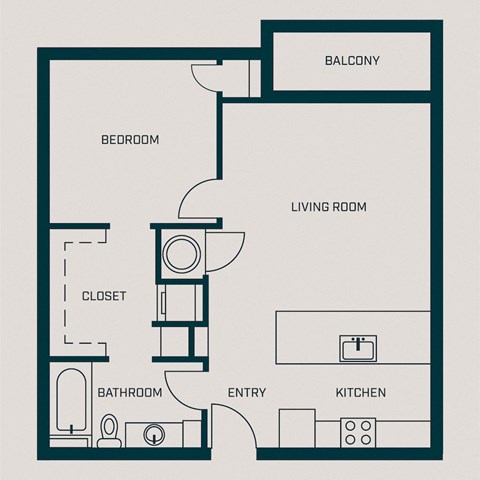 717 SF One Bed One Bath Florence Floor Plan at The Grant in Omaha, NE