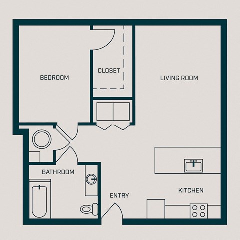 731 SF One Bed One Bath Franklin Florence Floor Plan at The Grant in Omaha, NE