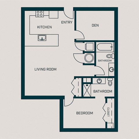 962 SF One Bed One Bath Floor Plan at The Grant in Omaha, NE
