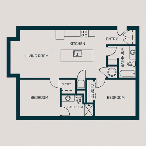 1,037 SF Two Bed Two Bath Garfield Floor Plan at The Grant in Omaha, NE