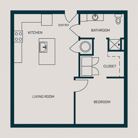 717-728 SF Greeley One Bed One Bath Florence Floor Plan at The Grant in Omaha, NE