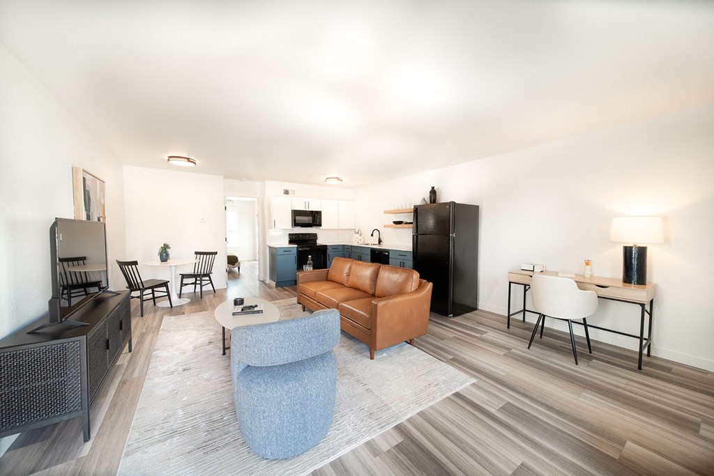 Remodeled apartment homes featuring premium appliances, custom cabinetry, lighting, and LTV flooring at Greenway Flats in Fayetteville, AR.