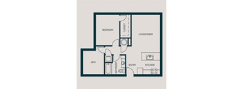 893 SF One Bed One Bath Hastings Floor Plan at The Grant in Omaha, NE
