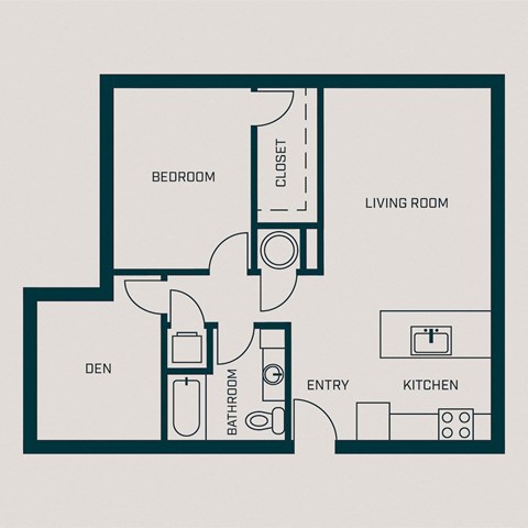 893 SF One Bed One Bath Hastings Floor Plan at The Grant in Omaha, NE
