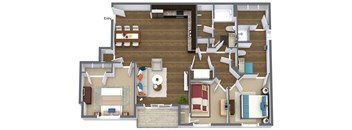 A floor plan of a house with a kitchen, living room, and bedrooms.