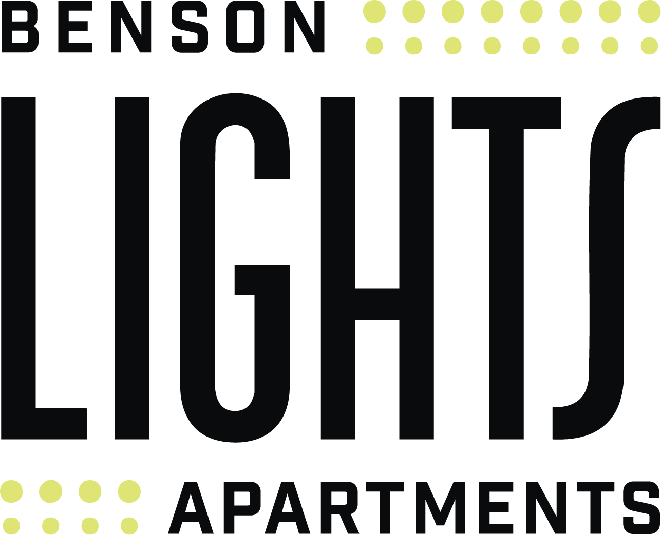 A poster with the words "Benson Lights Apartments" written on it.