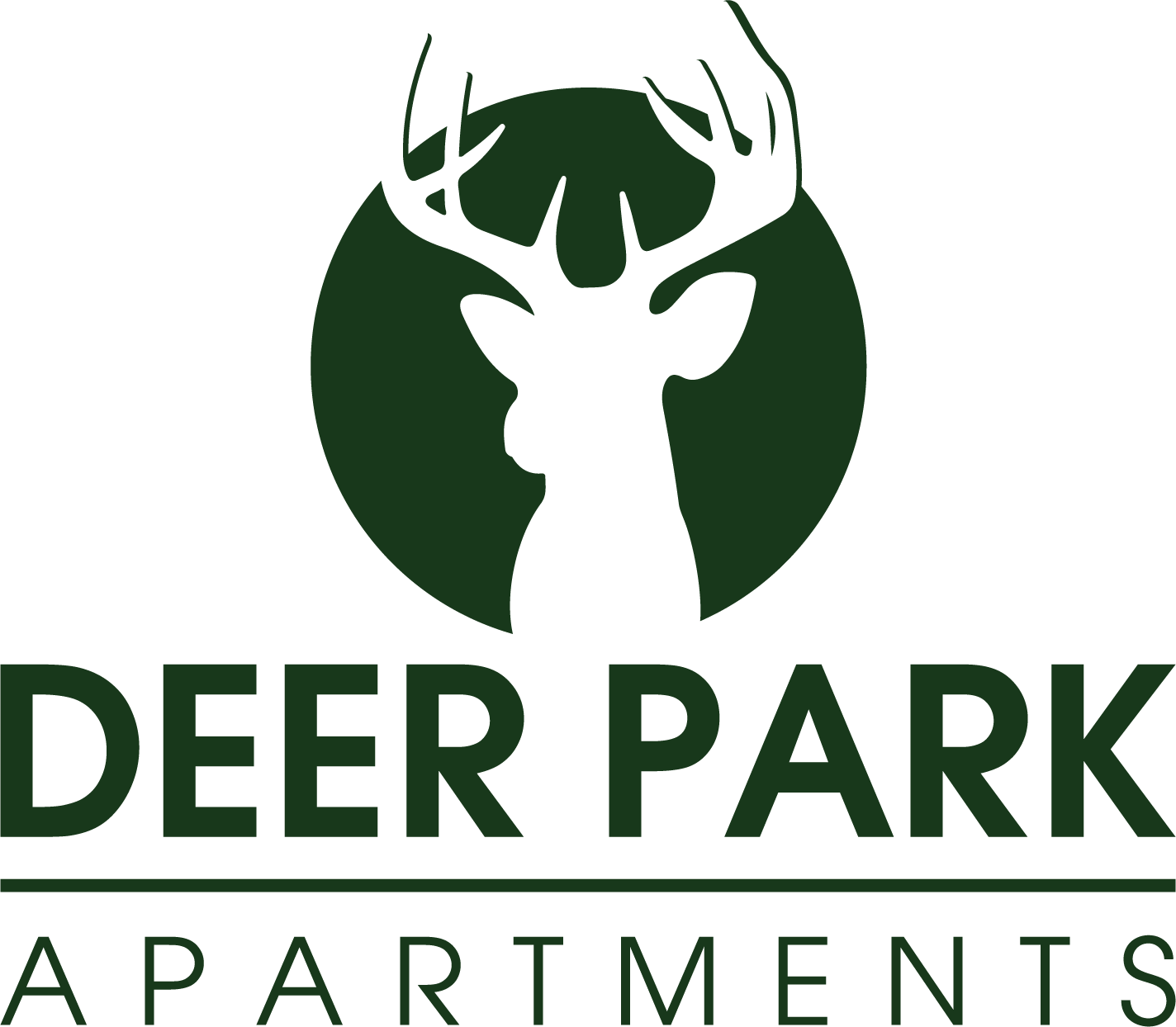 a logo for deer park apartments on a green background