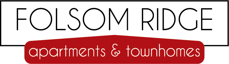 a red and white sign with the words fosson ridge apartments and townhomes