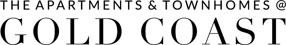 The image is a logo for apartments and townhomes at Gold Coast.