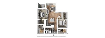A series of images showing different layouts of a small apartment.