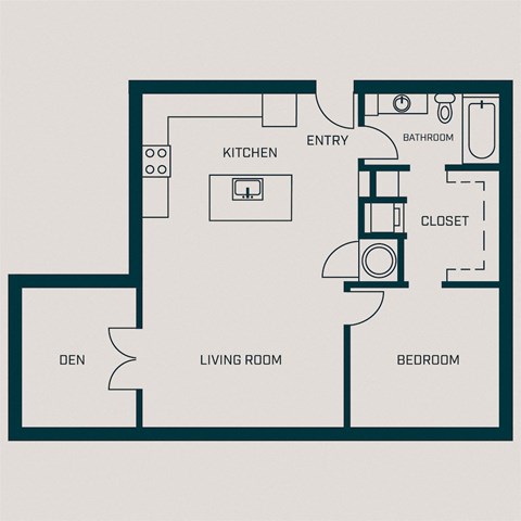 909 SF One Bed One Bath Milford Floor Plan at The Grant in Omaha, NE