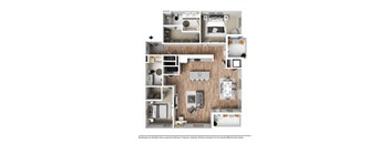 A floor plan of a house with a kitchen, living room, and bedrooms.