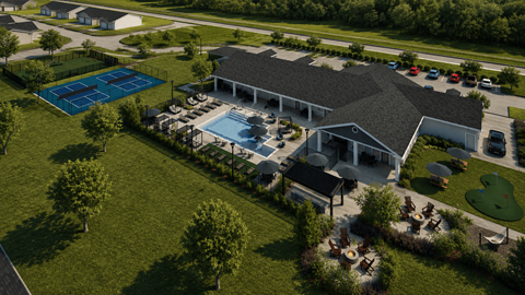 A large house with a pool and a tennis court.