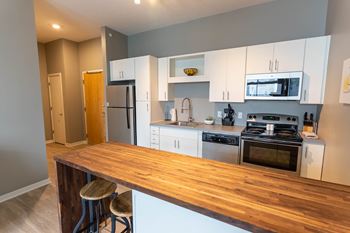 Custom Butcher Block Island at Benson Lights Apartments in Benson, NE