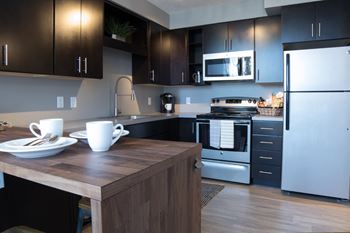 Chef-Inspired Kitchens with White or Java Cabinets at Benson Lights Apartments in Benson, NE