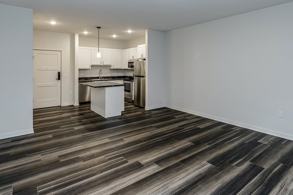 New building with white and dark color schemes with one, two and three bedroom apartment homes at CopperCreek Apartments in Council Bluffs, IA