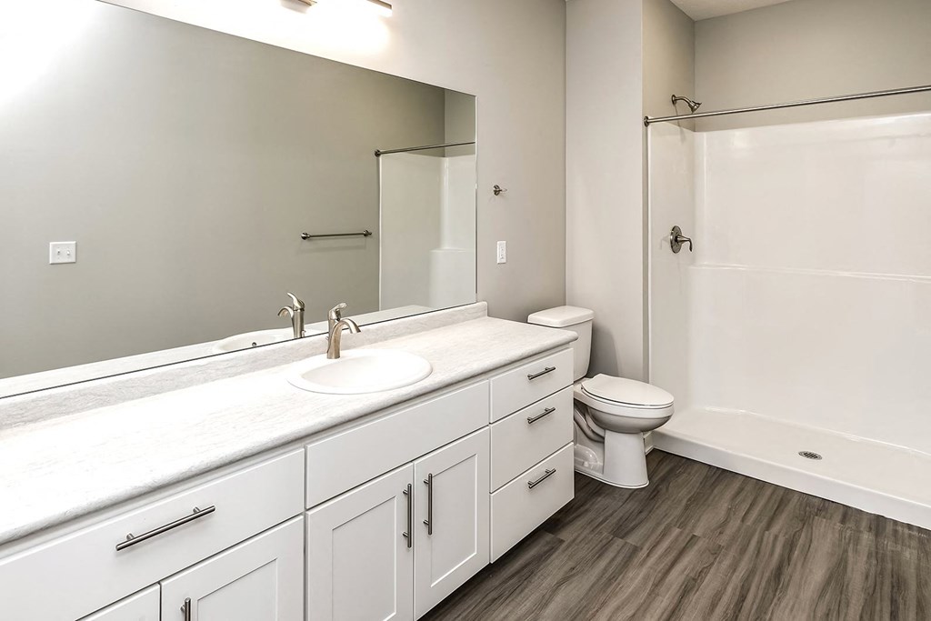 a bathroom with a sink toilet and a shower